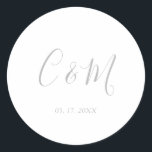Elegante Silver Monogram Wedding Runder Aufkleber<br><div class="desc">Elegant Wedding Sticker</div>