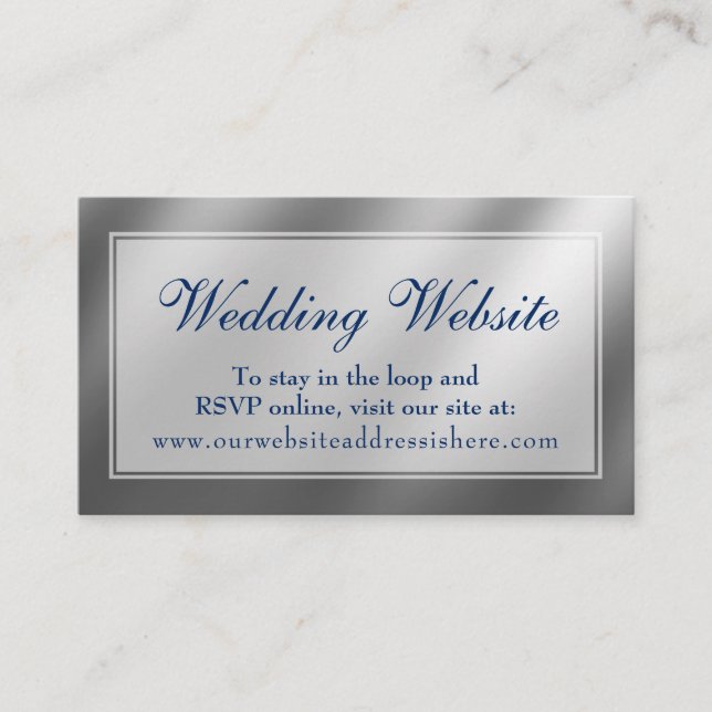 Elegante Silver & Navy Wedding Website Beipackkart Begleitkarte (Vorderseite)