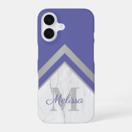 Elegante Silver Peri Monogram Geometric Marble iPhone 16 Hülle