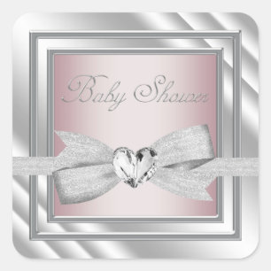 Elegante Silver Pink Baby Shower Stickers