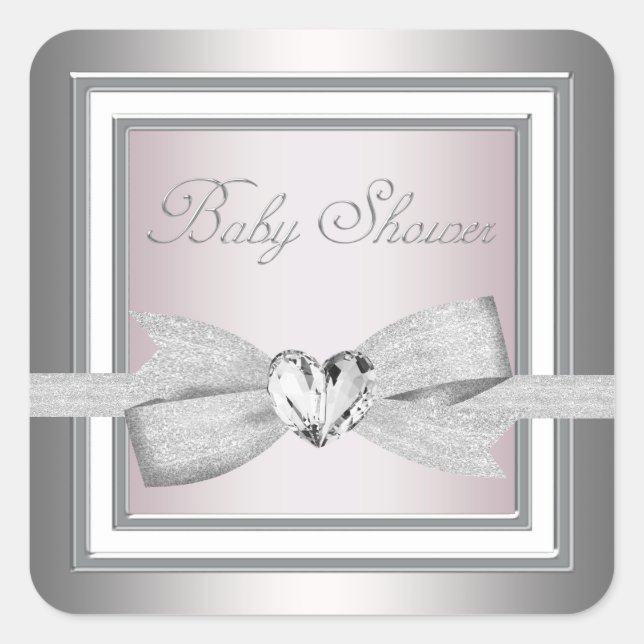 Elegante Silver Pink Baby Shower Stickers (Vorderseite)