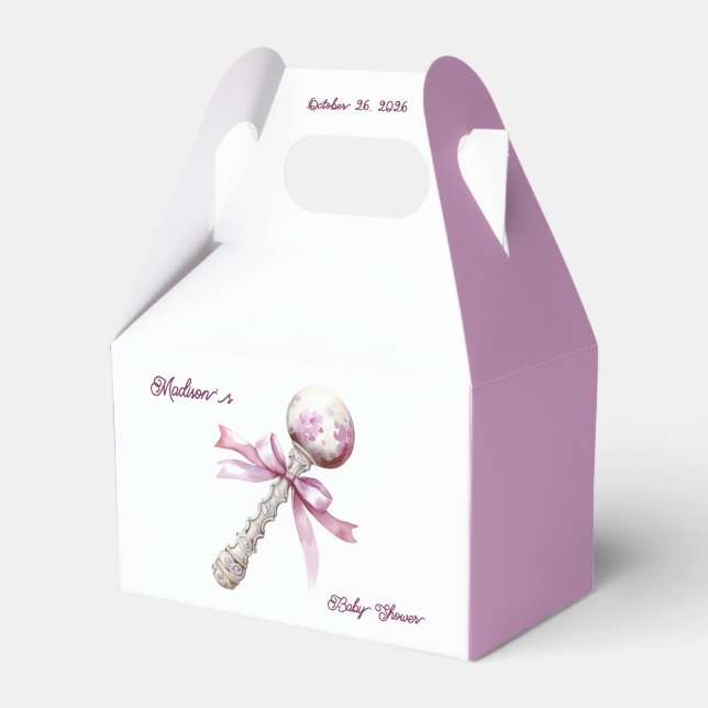 Elegante Silver Pink Rattle Bow Baby Shower Geschenkschachtel (Vorderseite)