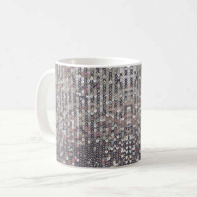 Elegante Silver Pink White Kristall-Sequenzer Kaffeetasse (Vorderseite Links)
