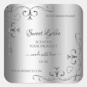 Elegante Silver Product Labels Verziert Corner Bor Quadratischer Aufkleber