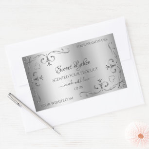 Elegante Silver Product Labels Verziert Corner Bor Rechteckiger Aufkleber