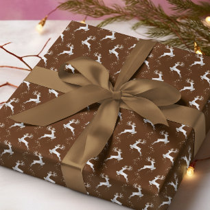 Elegante Silver Reindeer Brown Weihnachtsfeiertag Geschenkpapier