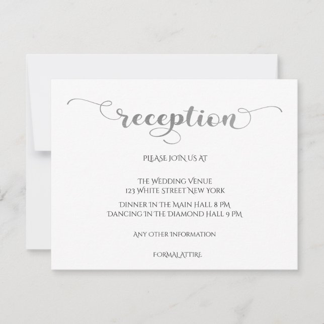 Elegante Silver Romantic Wedding Reception Card (Vorderseite)