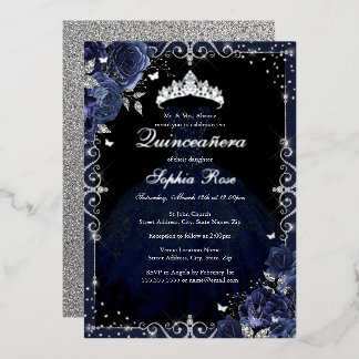 Elegante Silver Rose Kleid Quinceanera Folieneinladung
