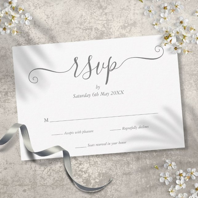 Elegante Silver Signature Script RSVP Card (Elegant Silver Signature Script RSVP Card)