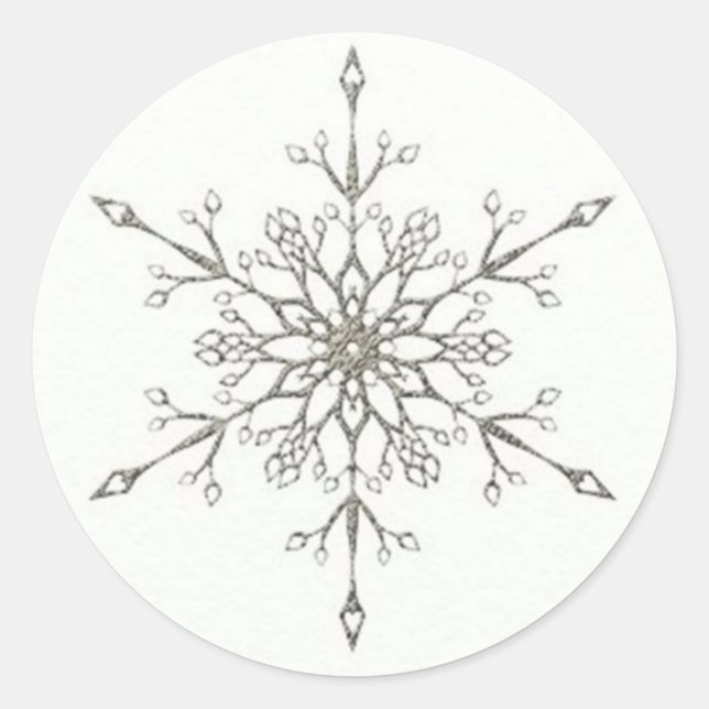 Elegante Silver Snowflake Runder Aufkleber (Vorderseite)