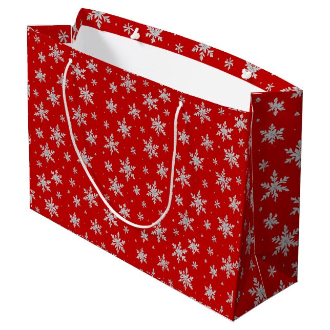 Elegante Silver Snowflake | Winterurlaub Große Geschenktüte (Rückseite Schrägansicht)