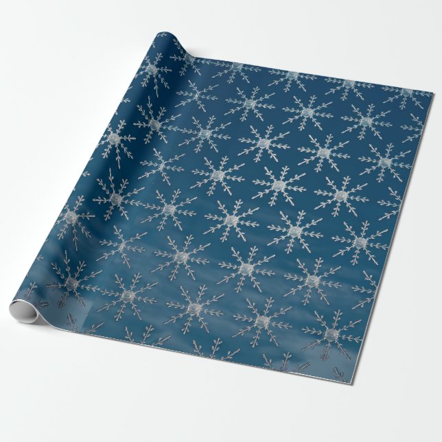 Elegante Silver Snowflakes auf Blue Ombre Geschenkpapier (Ungerollt)