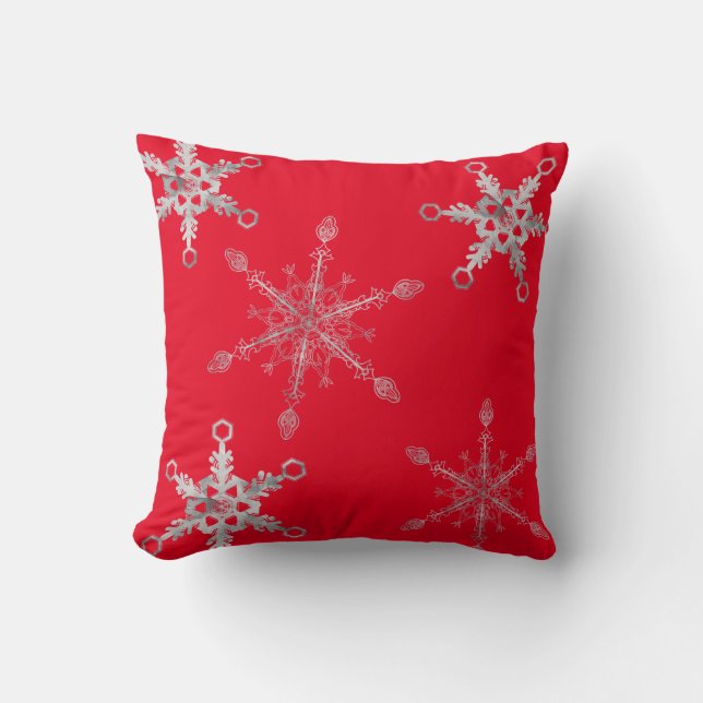 Elegante Silver Snowflakes Rot Kissen (Vorderseite)