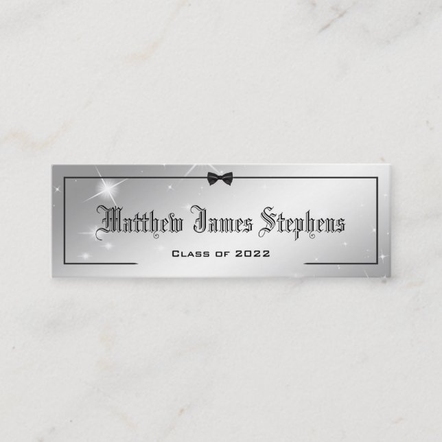 Elegante Silver Sparkle Formal Abschluss Name Card Telefonnummerkarte (Vorderseite)