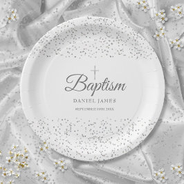 Elegante Silver Stardust Taufe Christening Pappteller