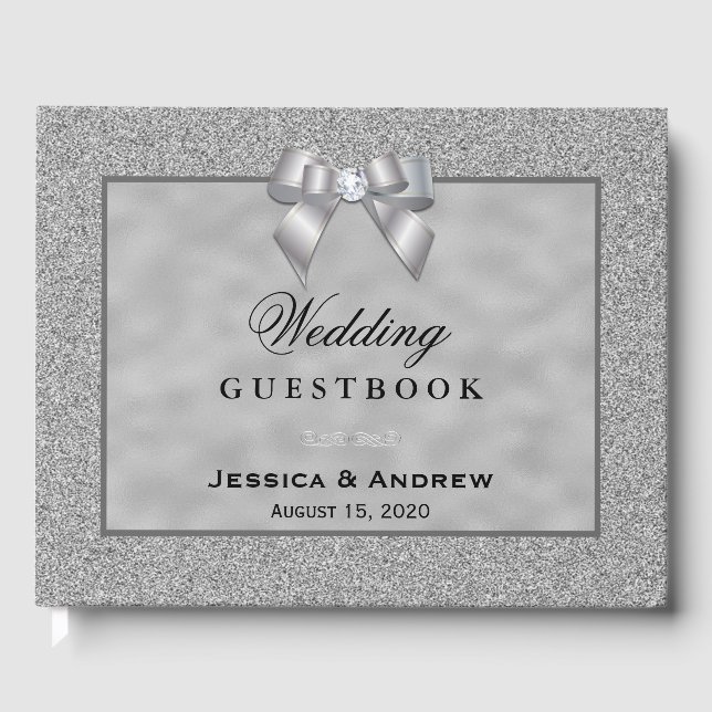 Elegante Silver & Stylish Glitzer Wedding Gästebuch (Vorderseite)