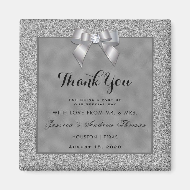 Elegante Silver & Stylish Glitzer Wedding Magnet (Vorne)