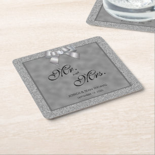 Elegante Silver & Stylish Glitzer Wedding Rechteckiger Pappuntersetzer