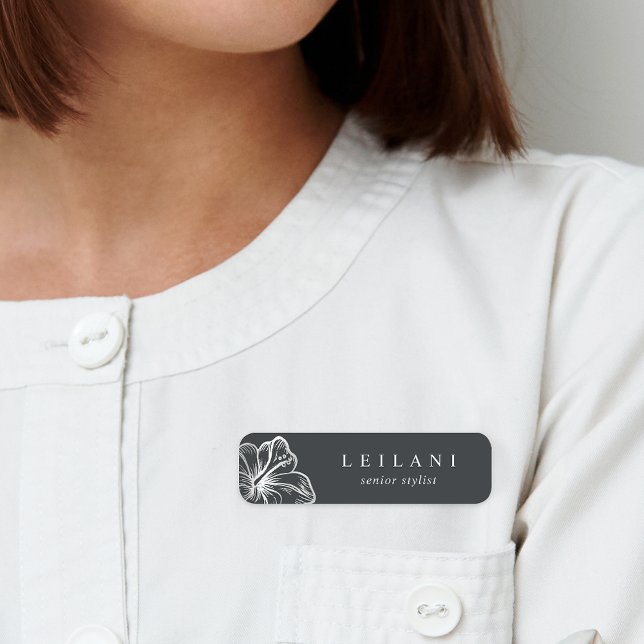 Elegante Silver Tropical Hibiskus Blume Namensschild (Von Creator hochgeladen)