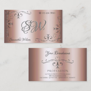 Elegante Silver Verziert Corners Initials Rose Gol Visitenkarte