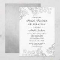 Elegante Silver Vintag Floral 16 . Geburtstag Einl