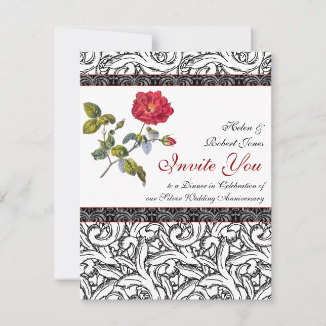 Elegante Silver Wedding Anniversary Einladung (Vorderseite)