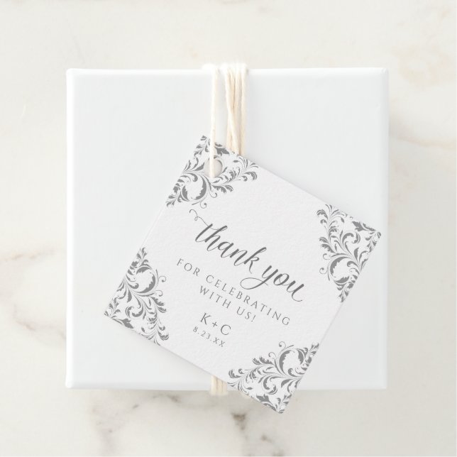 Elegante Silver Wedding Luxury Vintag Gefälligkeit Geschenkanhänger (Beispiel)