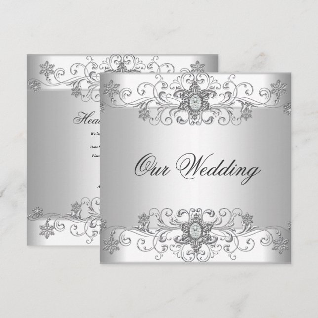 Elegante Silver White Wedding Einladung (Vorne/Hinten)