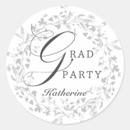 Elegante Silver Wildblume Wreath Graduation Party Runder Aufkleber