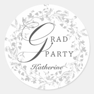 Elegante Silver Wildblume Wreath Graduation Party Runder Aufkleber