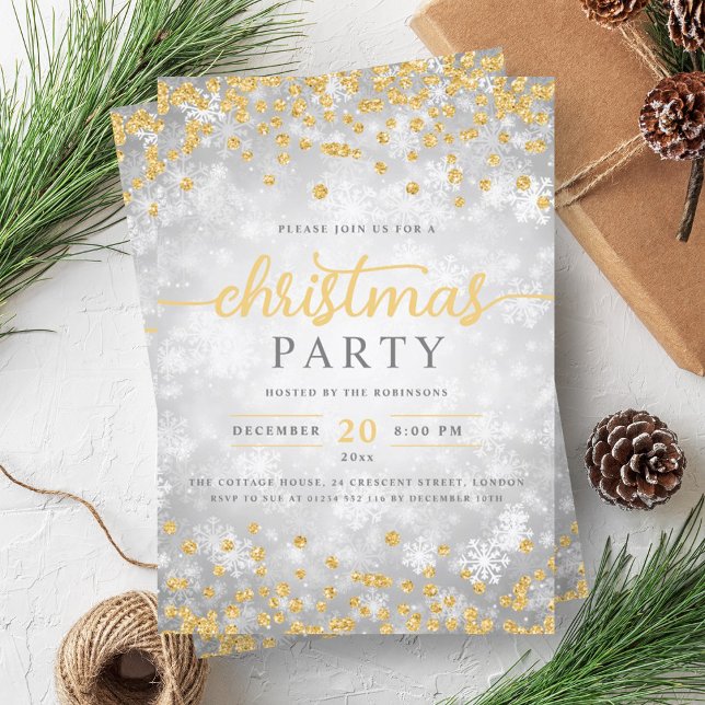 Elegante Silver Winter Diamonds Weihnachts Gold Einladung (Elegant Silver Winter Diamonds Christmas Gold Invitation)