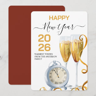 Elegante Silvester Champagner Countdown-Uhr Feiertagskarte