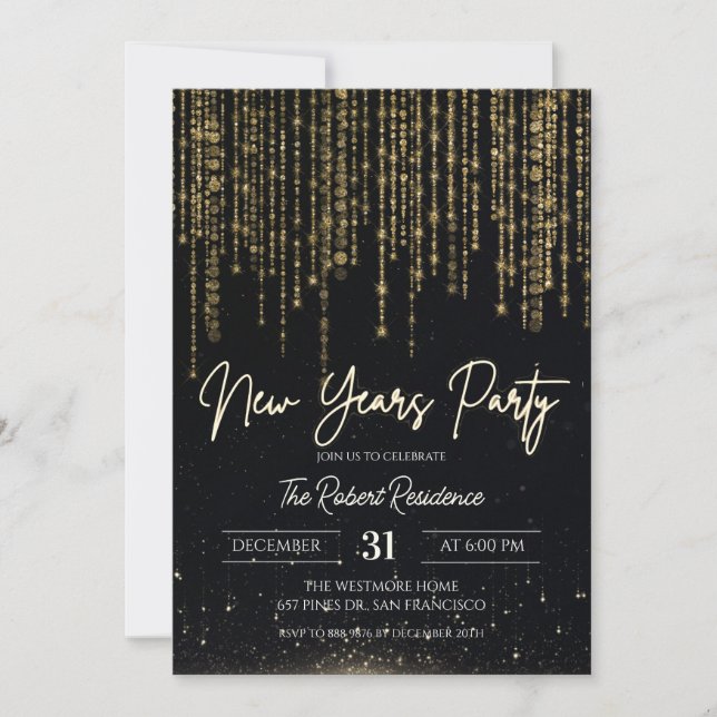 Elegante Silvesterparty  Einladung (Vorderseite)