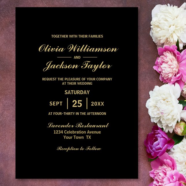 Elegante Simple Black Gold Wedding Einladung (Von Creator hochgeladen)