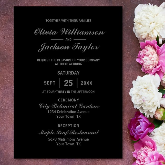 Elegante Simple Black Gray Wedding Einladung (Von Creator hochgeladen)