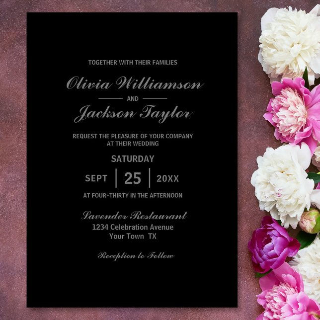 Elegante Simple Black Gray Wedding Einladung (Von Creator hochgeladen)