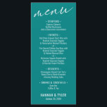 Elegante Simple Contemporary Typografy Aquamarin Menükarte<br><div class="desc">Die Besonderheit dieser Suite ist der zeitgenössische Schriftart der Handschrift, der für Akzente verwendet wird. In diesem Stück wurde diese elegante Schrift benutzt, um eine Grafik zu erstellen, die einfach "Menü" oben liest. Verwenden Sie die Vorlagenfelder zum Hinzufügen Ihrer persönlichen Daten. Der Hintergrund kann in eine beliebige Farbe geändert werden....</div>