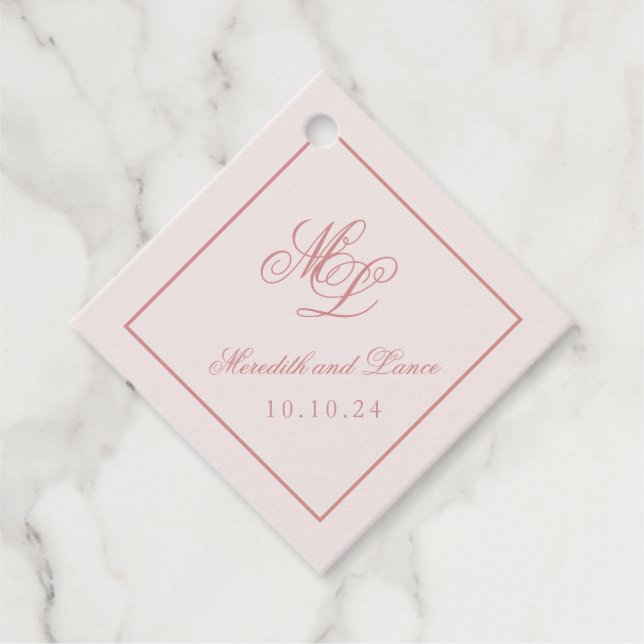 Elegante Simple Diamond Pink Monogram Tag Geschenkanhänger (Vorderseite)