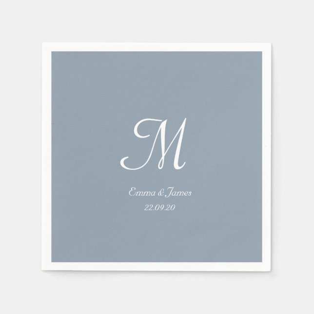 Elegante Simple Dusty Blue Monogram Wedding Party Serviette (Vorderseite)