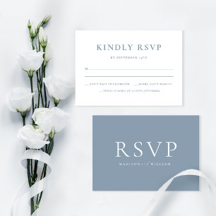 Elegante Simple Dusty Blue Wedding RSVP Card Dankeskarte