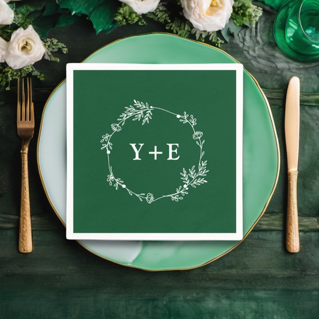 Elegante Simple Emerald Green Mit Monogramm Weddin Serviette (Von Creator hochgeladen)
