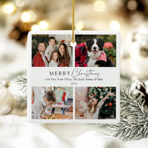 Elegante Simple Family 4 FotoCollage Weihnachten Keramikornament