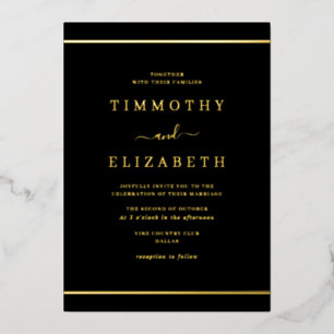 Elegante Simple Gold Black Wedding Folieneinladung