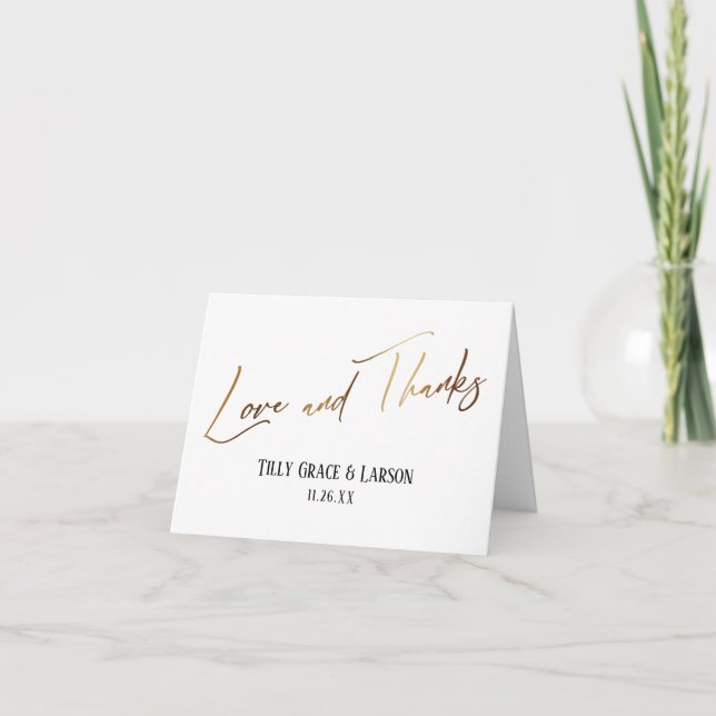 Elegante Simple Gold Handwriting Liebe und vielen  Dankeskarte (Vorderseite)