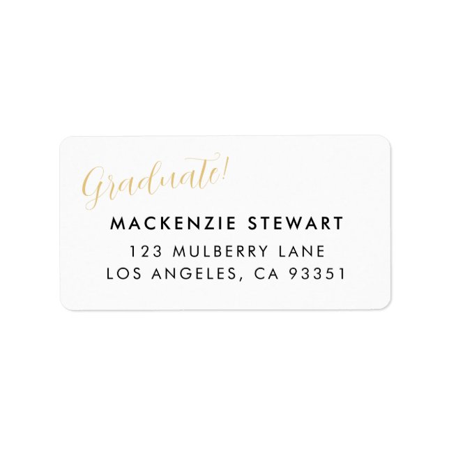 Elegante Simple Gold Script Abschluss-Adresse Adressaufkleber (Vorne)