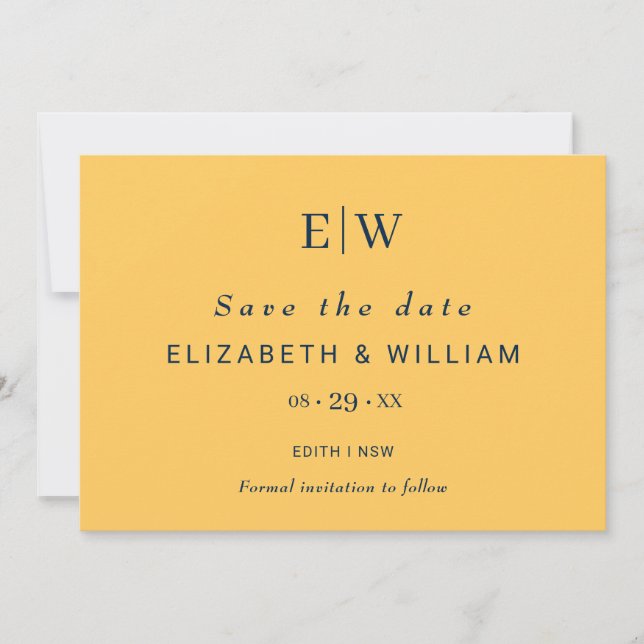 Elegante Simple Ray Blume mit Monogram Wedding Save The Date (Vorderseite)