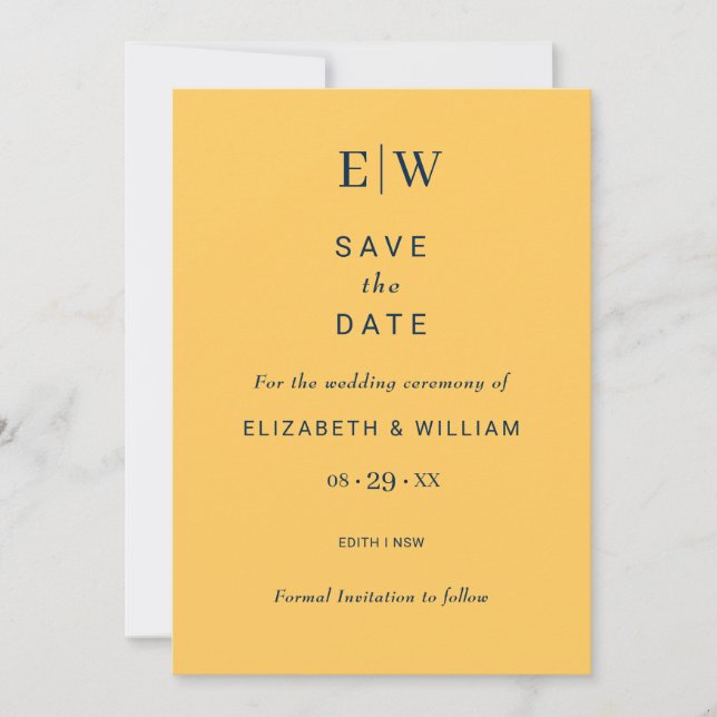 Elegante Simple Ray Blume mit Monogram Wedding Save The Date (Vorderseite)