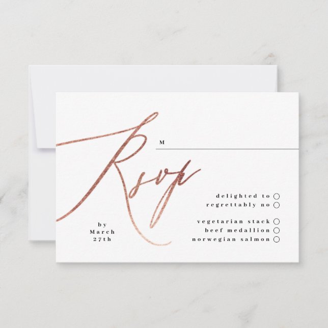 Elegante Simple Rose Gold Wedding RSVP Card (Vorderseite)