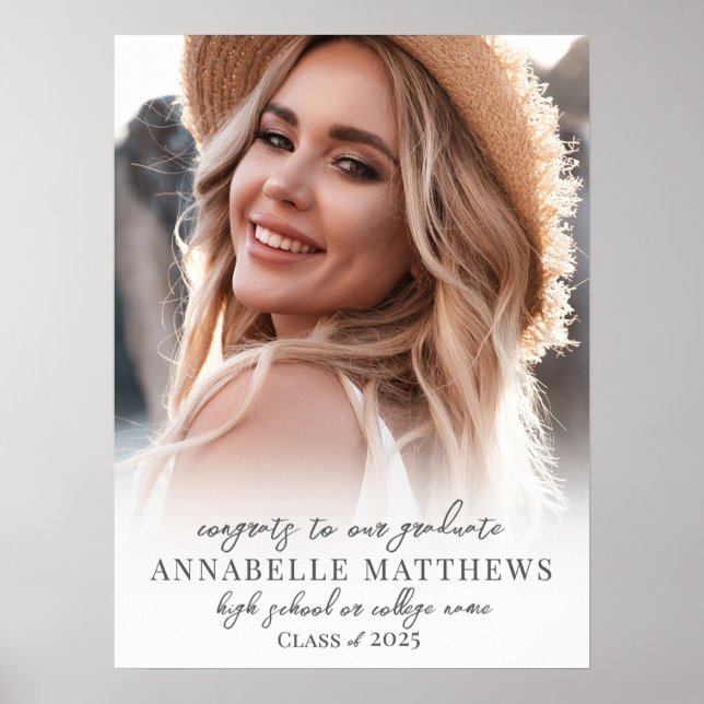 Elegante Simple Stylish Foto Graduation Party Sign Poster (Vorne)