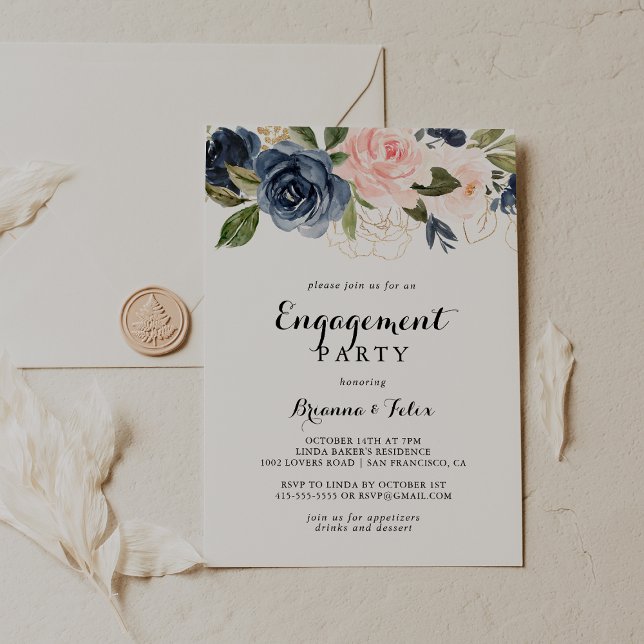 Elegante Simple Winter Floral Engagement Party Einladung (Von Creator hochgeladen)